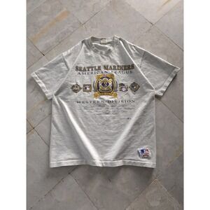 Vintage 90s Seattle Mariners MLB Baseball Grey Single Stitch Cotton T-shirt L
